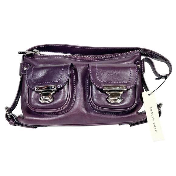 Vintage Marc Jacobs Blake Mini Pocket Bag Purple Leather Shoulder Purse Y2K New - Picture 1 of 16